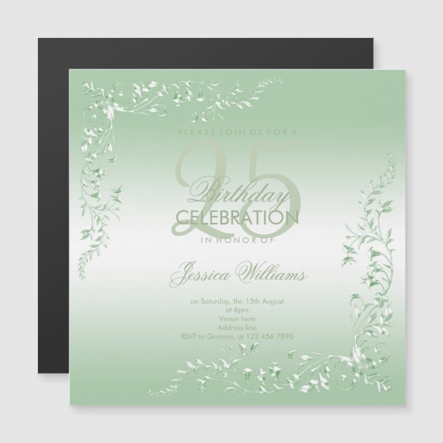 Elegant Emerald Decoration 25th Birthday  Magnetic Invitation (Front/Back)
