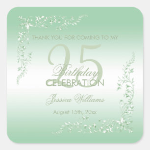 Elegant Emerald Decoration 25th Birthday Square Sticker