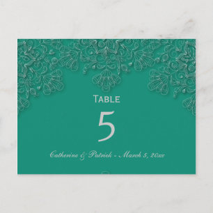 Elegant emerald floral swirls wedding table card