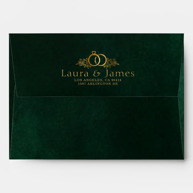 elegant Emerald gold Calligraphy Minimal Wedding   Envelope (Back (Top Flap))