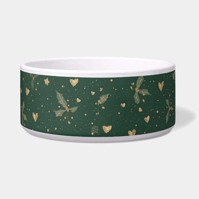 Elegant Emerald & Gold Dog Bowl – Classy Holiday (Front)