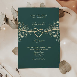 Elegant Emerald Gold Floral Wedding Invitation