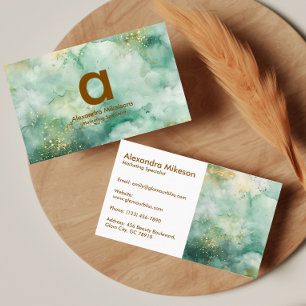Elegant Emerald Gold Marble Business Card