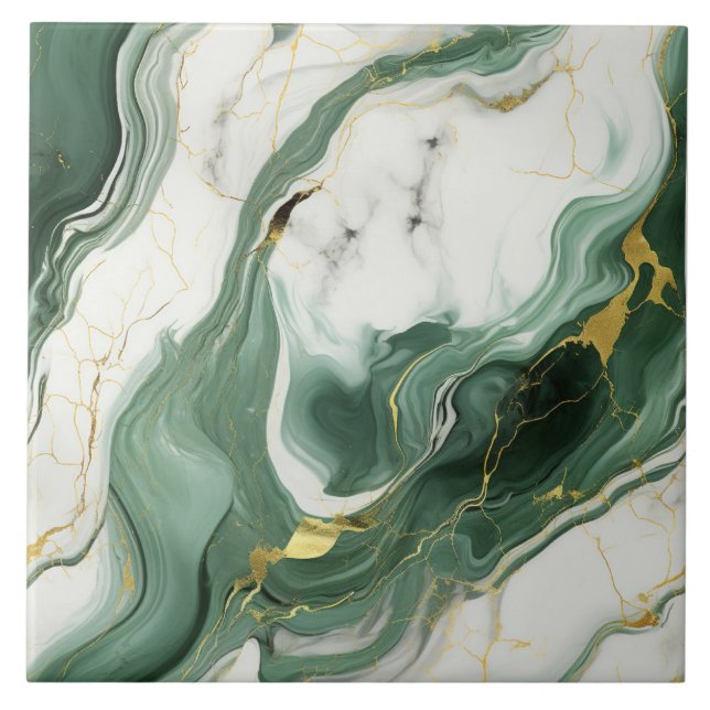 Elegant Emerald & Gold Vein Tile (Front)