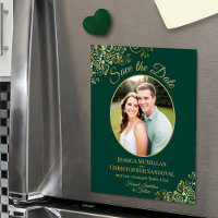 Elegant Emerald & Gold Wedding Save the Date Photo