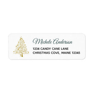 Elegant Emerald Gold Winter Holiday Return Address Label