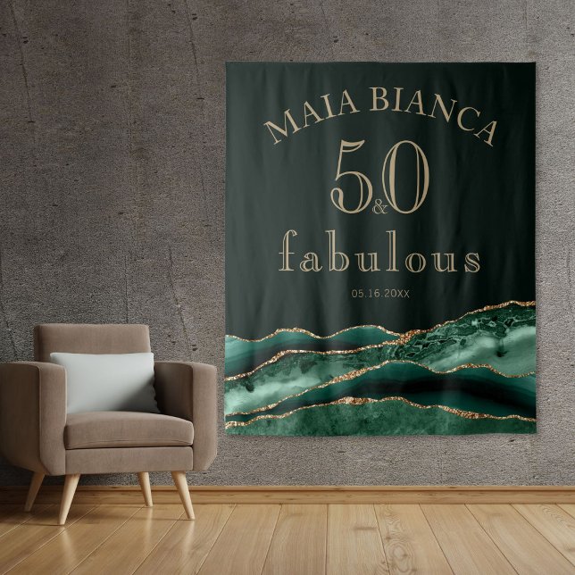 Elegant Emerald Green Agate 50th Birthday Backdrop Tapestry (Creator Uploaded)