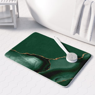 Elegant Emerald Green Agate Gold Glitter Bath Mat