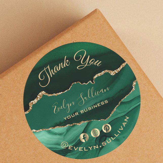 elegant emerald green agate thank you sticker (Creator Uploaded)