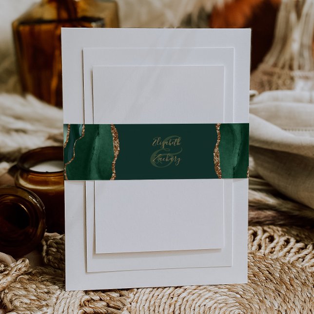 Elegant Emerald Green Agate Wedding Invitation Belly Band (Creator Uploaded)