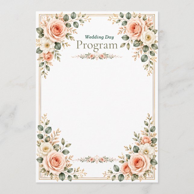 Elegant emerald green and cream wedding program (Front)