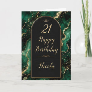Elegant Emerald Green and Gold 21st Party Card
