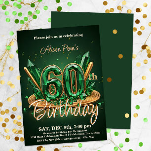 Elegant Emerald Green and Gold 60th Birthday Invitation