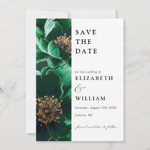 Elegant Emerald Green And Gold Floral Wedding Save The Date