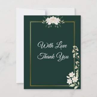 Elegant Emerald Green and Gold Floral Wedding Than Thank You Card