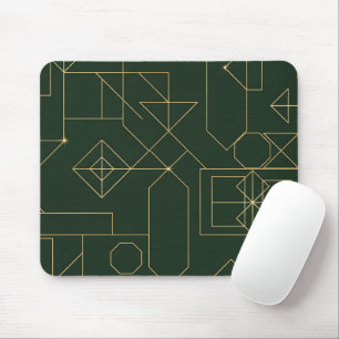 Elegant Emerald Green and Gold Geometric Art Deco Mouse Pad