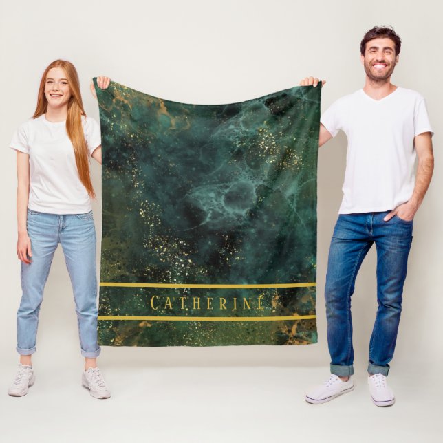 Elegant Emerald Green And Gold Glitter Custom Fleece Blanket (In Situ)