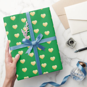 Elegant Emerald Green and Gold Hearts Pattern Wrapping Paper