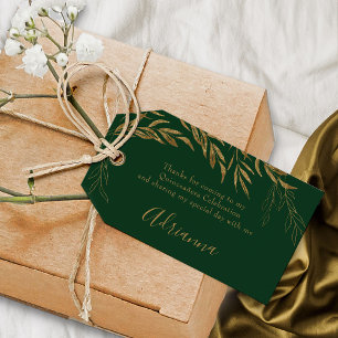 Elegant Emerald Green and Gold Leaf Favour Gift Tags