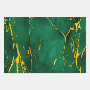 Elegant Emerald Green and Gold Marble Wrapping Paper Sheet