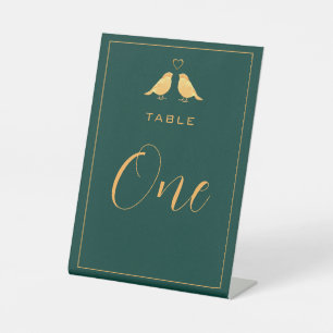 Elegant Emerald Green and Gold Table Number Pedestal Sign