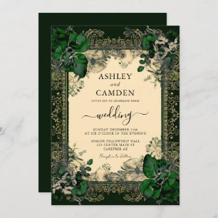 Elegant Emerald Green and Gold Wedding Invitation