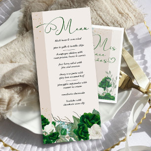 Elegant Emerald Green and Ivory Roses Floral Menu