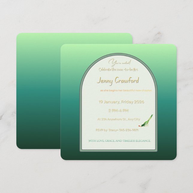 Elegant Emerald Green Arch Bridal Shower  Invitation (Front/Back)