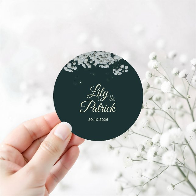 Elegant Emerald Green baby's breath Wedding Classic Round Sticker (Creator Uploaded)
