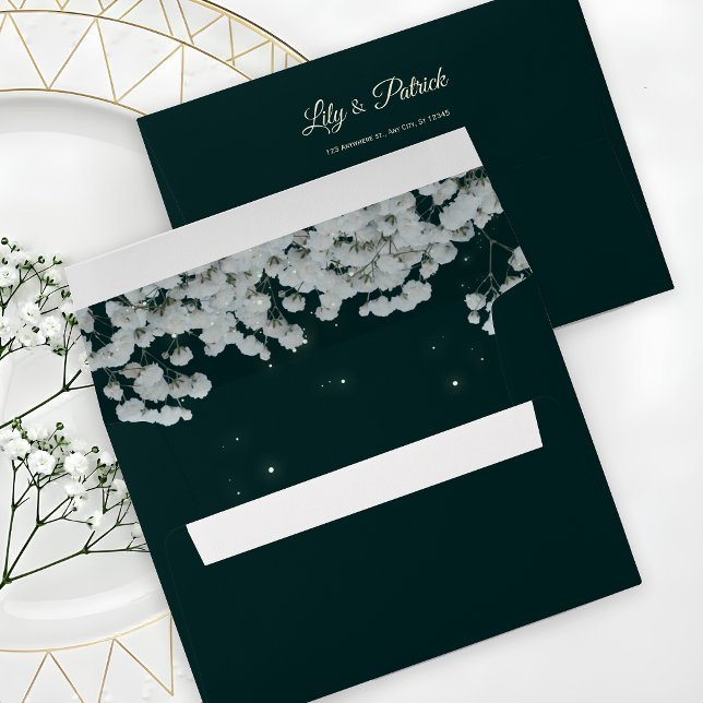 Elegant Emerald Green baby's breath wedding Envelope (Creator Uploaded)