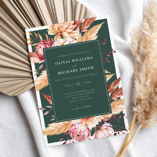 Elegant Emerald Green Boho Chic Floral Wedding Invitation