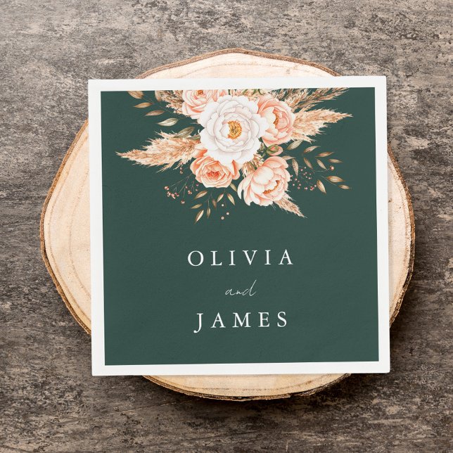 Elegant Emerald Green Boho Chic Floral Wedding Napkin (Creator Uploaded)