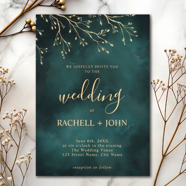 Elegant Emerald Green Botanical Design Wedding Invitation (Creator Uploaded)