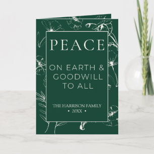 Elegant Emerald Green Botanical Peace Folded Holiday Card