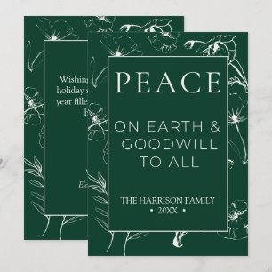 Elegant Emerald Green Botanical Peace On Earth Holiday Card