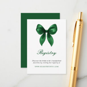 Elegant Emerald Green Bow Bridal Shower Registry Enclosure Card