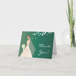 Elegant Emerald Green Bride Thank You Note Card