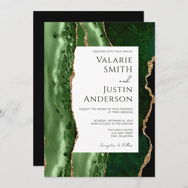 Elegant emerald green Budget Wedding All in One Invitation (Front/Back)