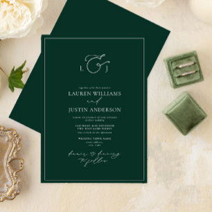 Elegant Emerald Green Calligraphy Monogram Wedding Invitation
