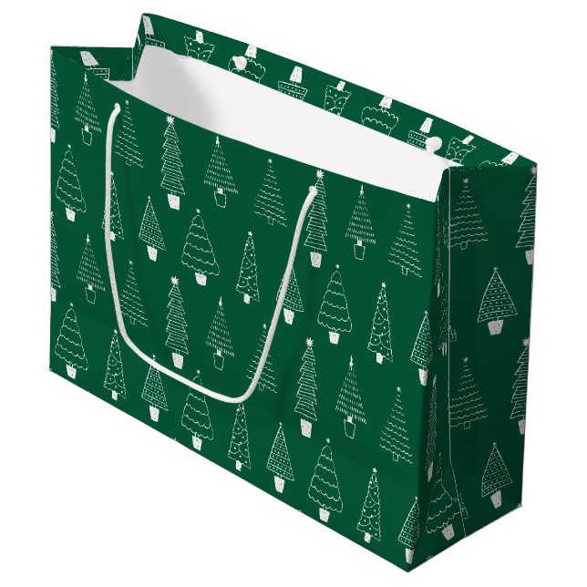 Elegant Emerald Green Christmas Pine Trees Large Gift Bag (Front Angled)