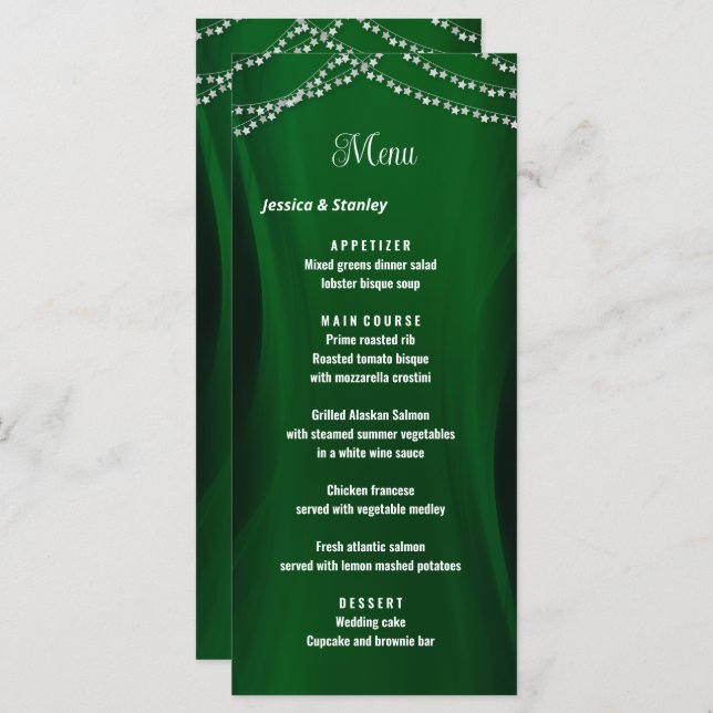  Elegant emerald Green christmas wedding Menu (Front/Back)