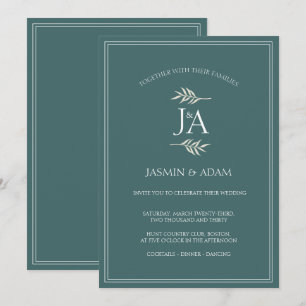 Elegant Emerald Green Classic Initials Wedding  Invitation