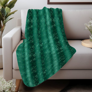Elegant Emerald Green Damask Pattern Sherpa Blanket