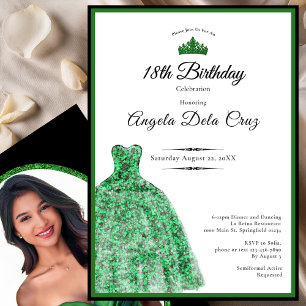 Elegant emerald green dress 18th birthday debut invitation