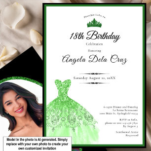 Elegant emerald green dress 18th birthday debut invitation