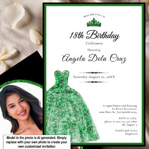 Elegant emerald green dress 18th birthday debut invitation