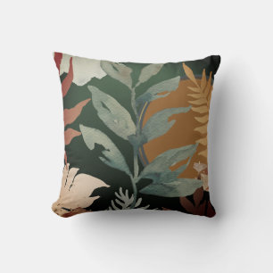 Elegant Emerald Green Fall Watercolor Leaves Cushion