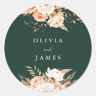 Elegant Emerald Green Floral Fall Wedding Welcome Classic Round Sticker