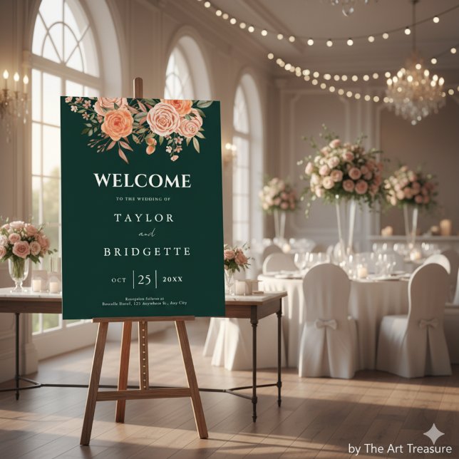 Elegant Emerald Green Floral Fall Wedding Welcome  Poster (Creator Uploaded)