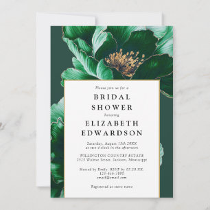Elegant Emerald Green Floral QR Code Bridal Shower Invitation